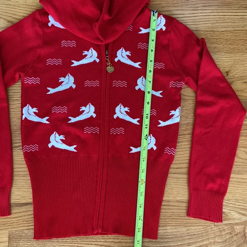Red Dolphin Zip-Up Hoodie Sweater